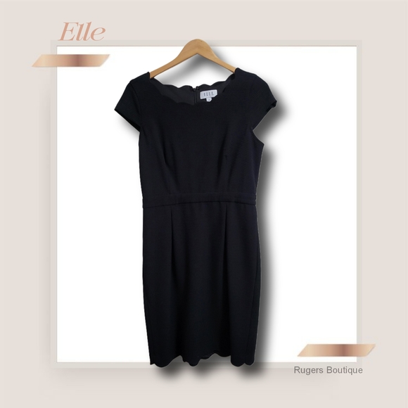 🌿Elle Women's Size 10 Black Dress Scalloped Neckline-Beautiful! - Picture 3 of 13